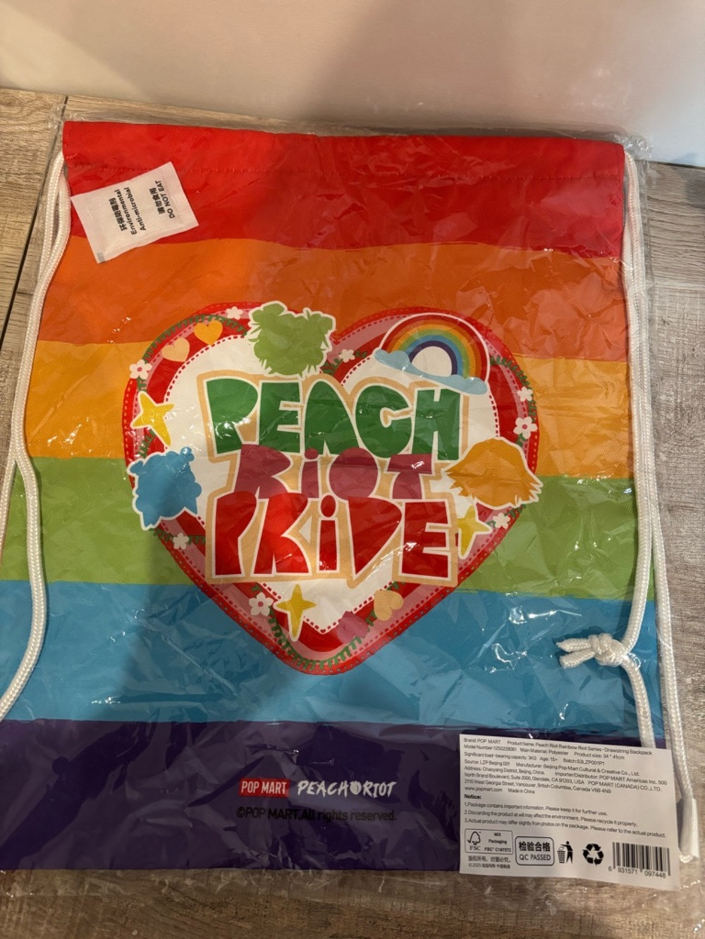 Peach Riot Pride Rainbow Drawstring Backpack PopMart NWT